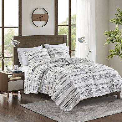 Madison Park Joshua 3-Piece Printed Microfiber Seersucker Coverlet Set with Shams