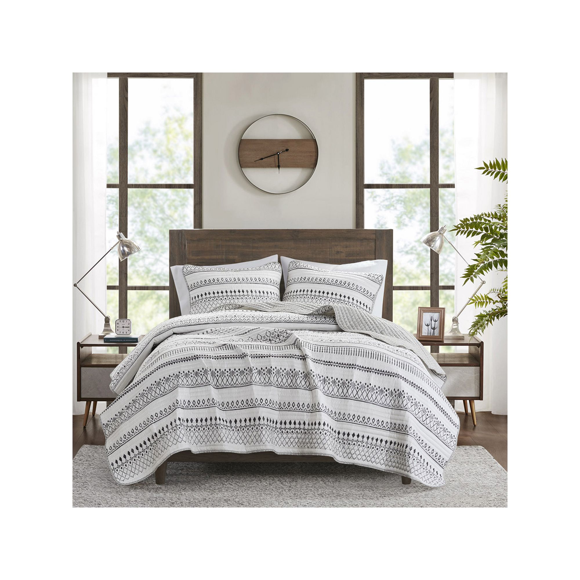 Madison Park Joshua 3-Piece Printed Microfiber Seersucker Coverlet Set, Ivo