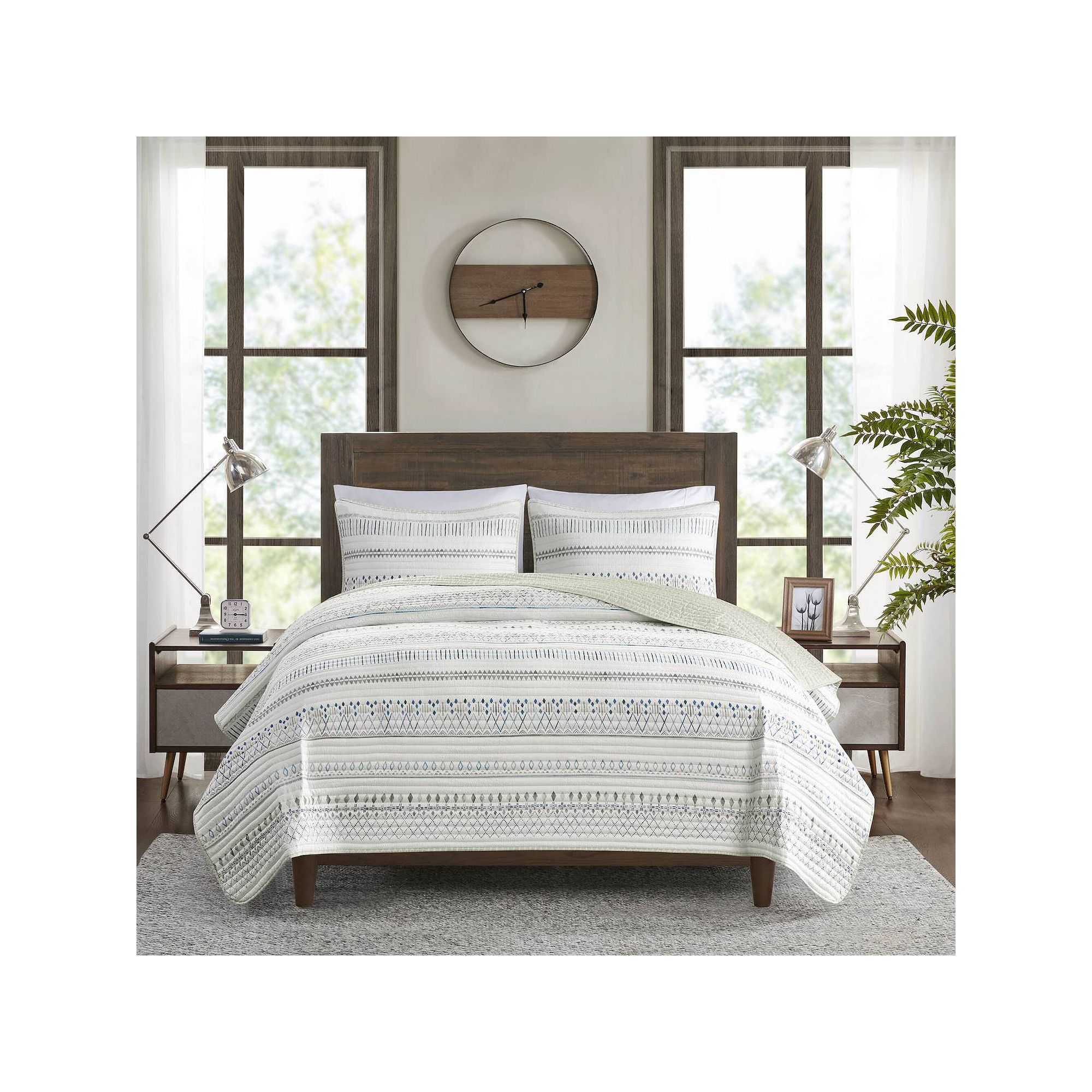 Madison Park Joshua 3-Piece Printed Microfiber Seersucker Coverlet Set, Bro