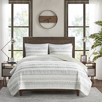 Madison Park Joshua 3 pc Printed Microfiber Seersucker Coverlet Set
