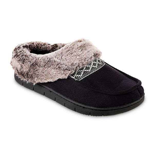 isotoner Faux-Fur Women's Memory Foam Comfort Hoodback Slippers - Black (SMALL)