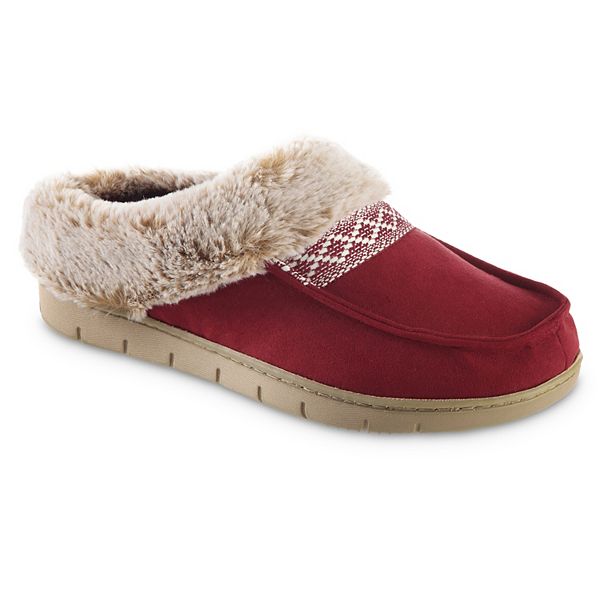 isotoner Faux-Fur Women's Memory Foam Comfort Hoodback Slippers - Chili (MEDIUM)