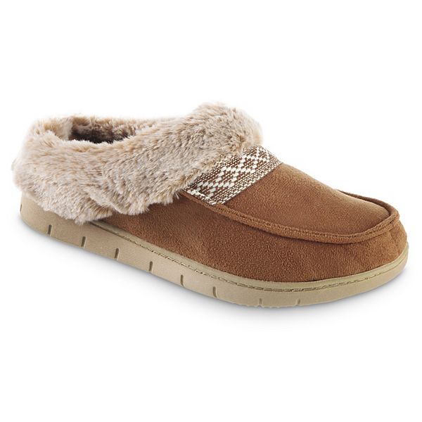 isotoner Faux-Fur Women's Memory Foam Comfort Hoodback Slippers - Cognac (SMALL)