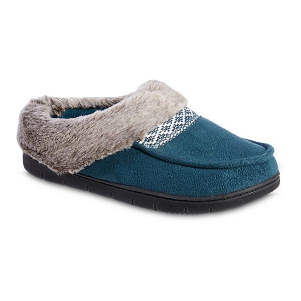 isotoner Faux-Fur Women's Memory Foam Comfort Hoodback Slippers - Peacock (SMALL)