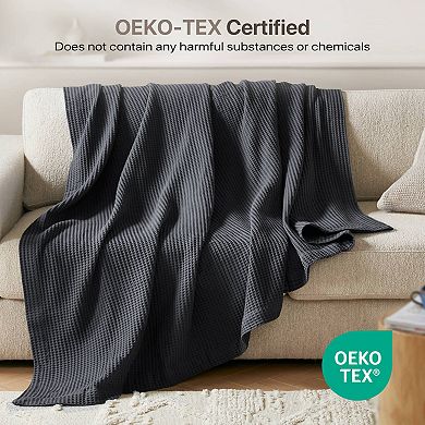 Madison Park Waffle Weave Lightweight Breathable Cotton Blanket