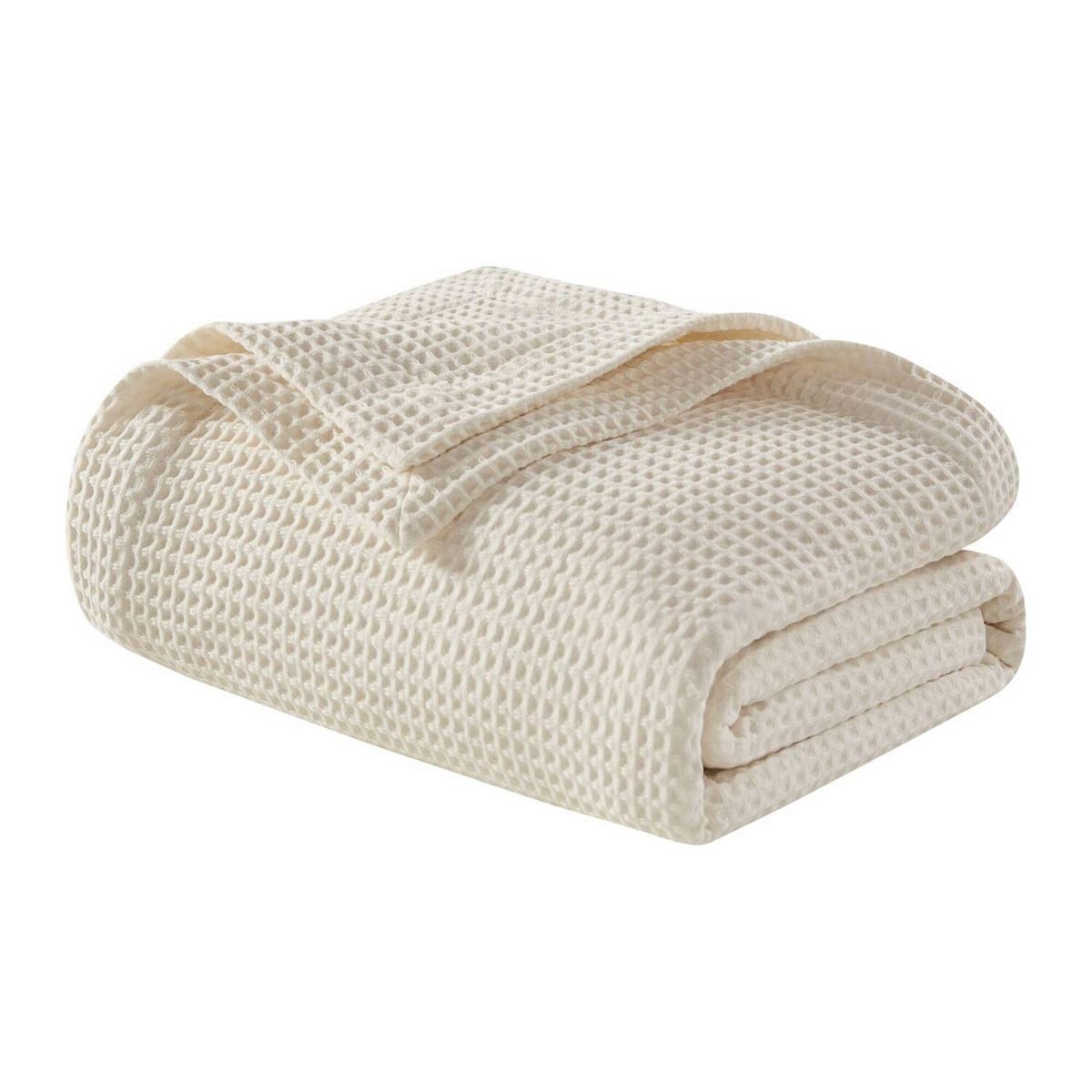 Madison Park Waffle Weave Lightweight Breathable Cotton Bed Blanket - Ivory, FULL/QUEEN
