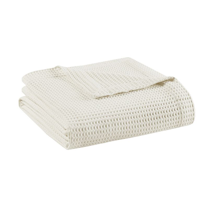 69987233 Beautyrest Waffle Weave Cotton Blanket, Beig/Green sku 69987233