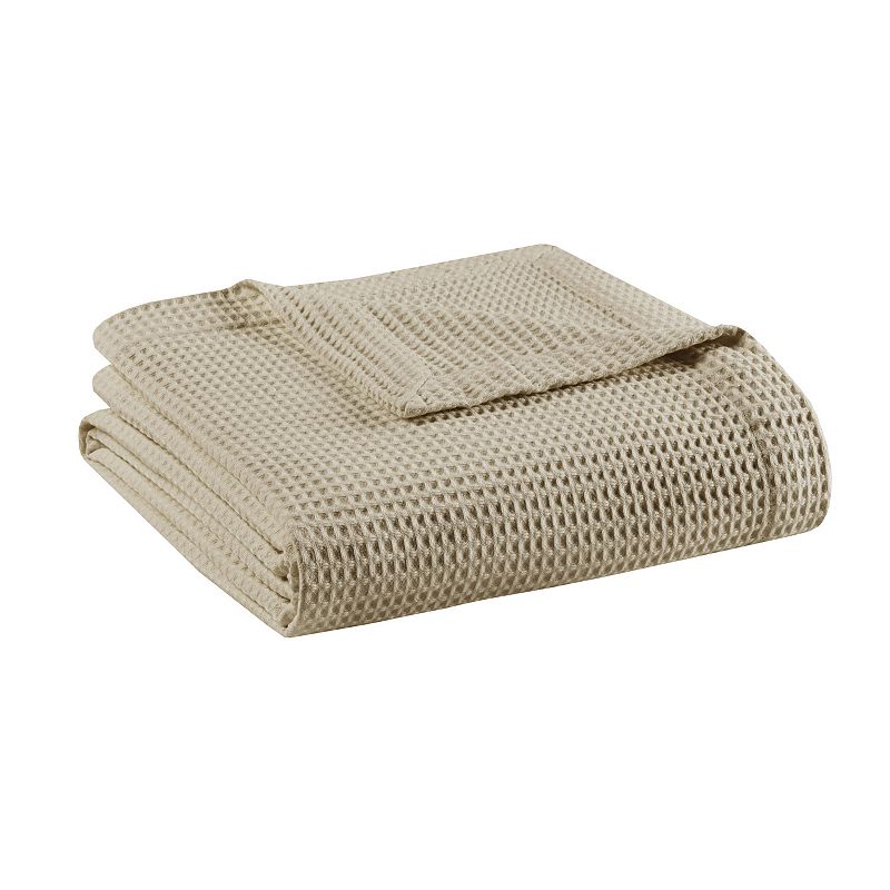 Beautyrest Waffle Weave Cotton Blanket, Beig/Green, Twin