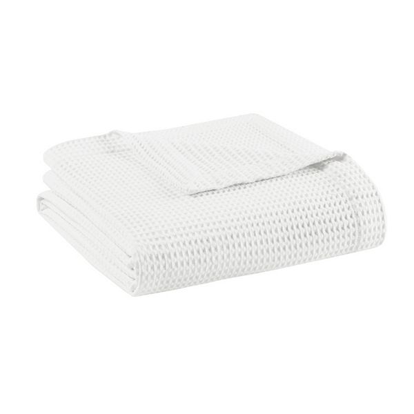 Madison Park Waffle Weave Lightweight Breathable Cotton Blanket - White (KING)