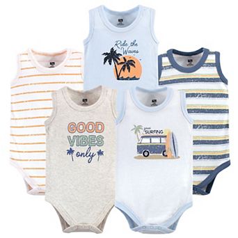 Hudson Baby Infant Boy Cotton Sleeveless Bodysuits 5 pk Gone Surfing, 6-9 Months