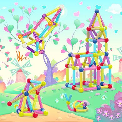 PICASSO-TILES 50 PC Magnetic Stick, Magnetic Building Construction Toy Set for Kids Age 3+