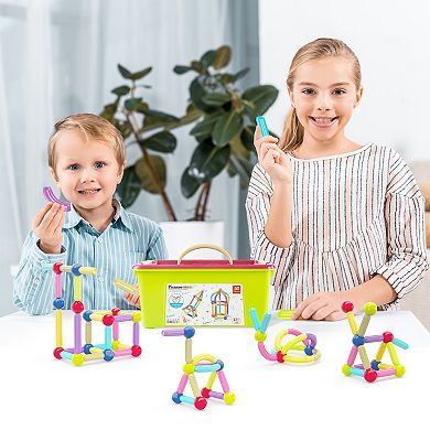 PICASSO-TILES 50 PC Magnetic Stick, Magnetic Building Construction Toy Set for Kids Age 3+