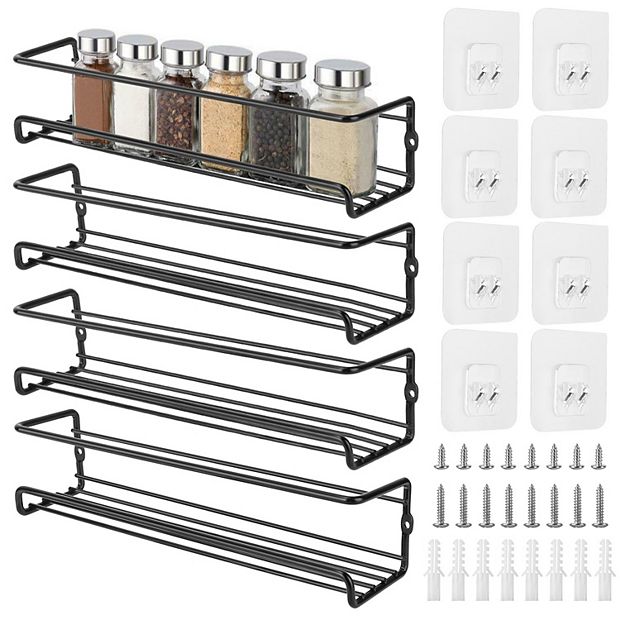 Carbon Steel Wall mounted Spice Rack Seasoning Herb Jar Holder