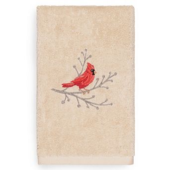Linum Home Textiles Christmas Cardinal Embroidered Luxury Turkish Cotton Hand Towel