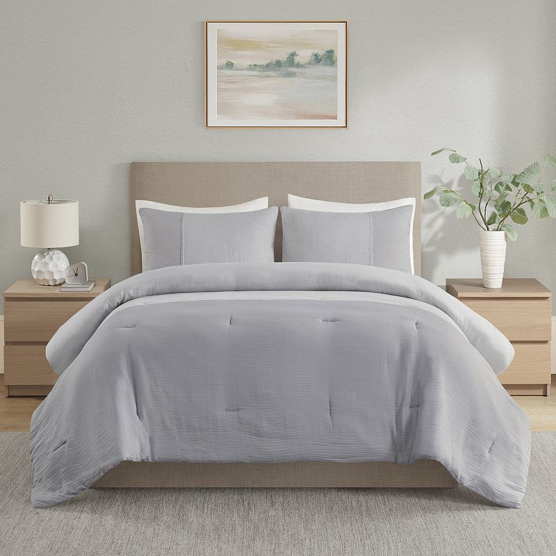 Beautyrest Miro 3-Piece Gauze Oversized Comforter Set with Shams, Grey, Ful