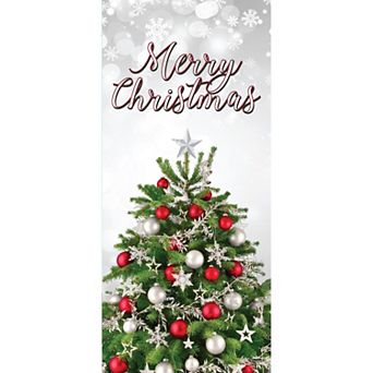 80" x 36" Red and Green Merry Christmas Tree Front Door Banner Mural Sign Decoration