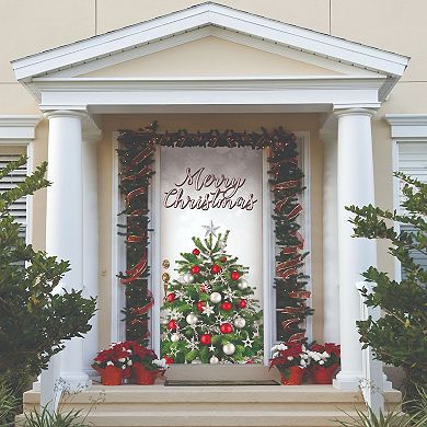 80" x 36" Red and Green Merry Christmas Tree Front Door Banner Mural Sign Decoration