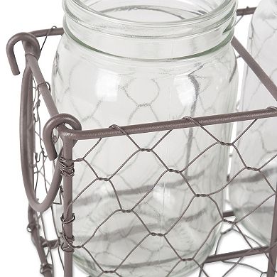 4-Piece Vintage-Style Metal Wire Caddy With Vases 11.25"
