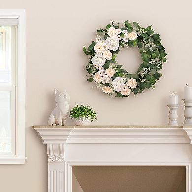 Puleo International Inc. Artificial Rose Babysbreath Spring Wreath