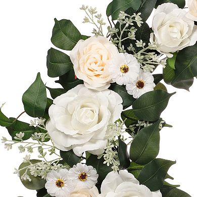 Puleo International Inc. Artificial Rose Babysbreath Spring Wreath