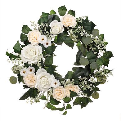 Puleo International Inc. Artificial Rose Babysbreath Spring Wreath