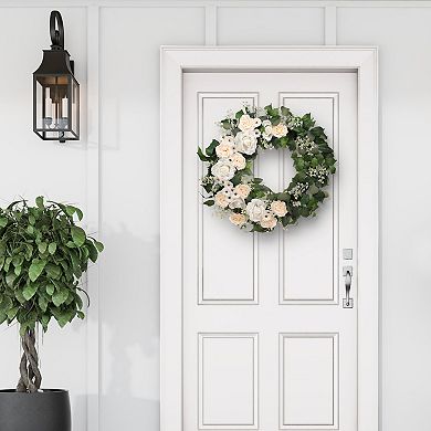 Puleo International Inc. Artificial Rose Babysbreath Spring Wreath