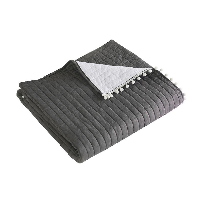 Levtex Home Pom Pom Blue Haze Quilted Throw, Grey