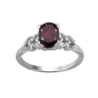 Jewelexcess Sterling Silver Garnet & White Diamond Accent Ring