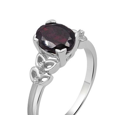 Jewelexcess Sterling Silver Garnet & White Diamond Accent Ring
