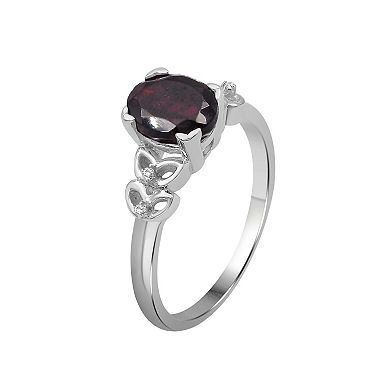 Jewelexcess Sterling Silver Garnet & White Diamond Accent Ring