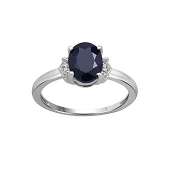 Jewelexcess Sterling Silver Sapphire & White Diamond Accent Ring