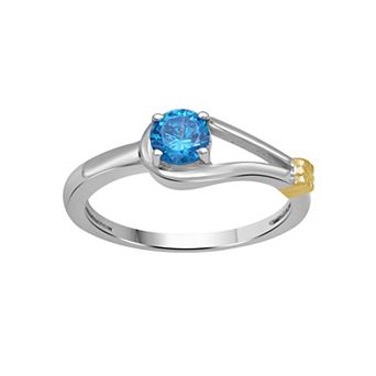 Jewelexcess Sterling Silver Lab-Created Aquamarine Two-Tone Ring