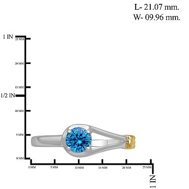 Jewelexcess Sterling Silver Lab-Created Aquamarine Two-Tone Ring