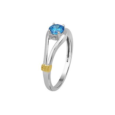 Jewelexcess Sterling Silver Lab-Created Aquamarine Two-Tone Ring