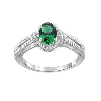 Jewelexcess Sterling Silver Lab-Created Emerald & Accent Diamond Ring