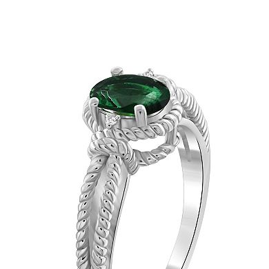 Jewelexcess Sterling Silver Lab-Created Emerald & Accent Diamond Ring