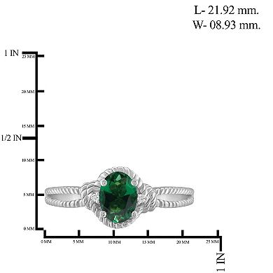 Jewelexcess Sterling Silver Lab-Created Emerald & Accent Diamond Ring