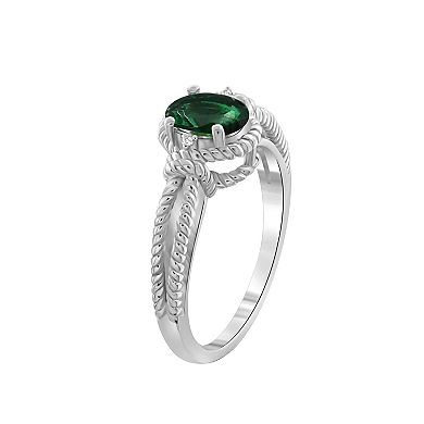 Jewelexcess Sterling Silver Lab-Created Emerald & Accent Diamond Ring