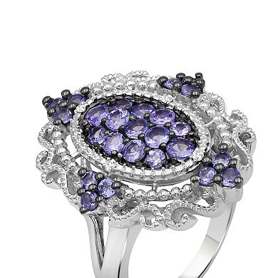Jewelexcess Sterling Silver Tanzanite & White Diamond Accent Ring