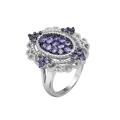 Jewelexcess Sterling Silver Tanzanite & White Diamond Accent Ring