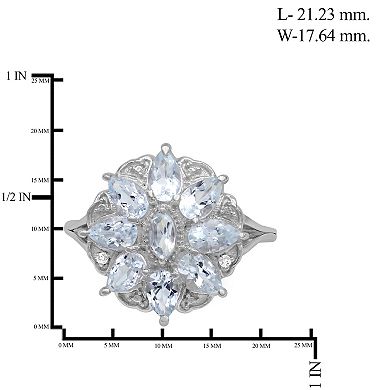 Jewelexcess Sterling Silver Aquamarine & White Diamond Accent Ring