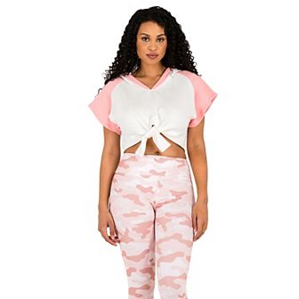 Ashira Raglan Kimono Sleeve Colorblocked Tie-Front Hoodie