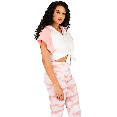 Ashira Raglan Kimono Sleeve Colorblocked Tie-Front Hoodie