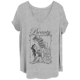 Disney's Beauty And The Beast Belle Juniors' Plus Balancing Books V-Neck Graphic Tee