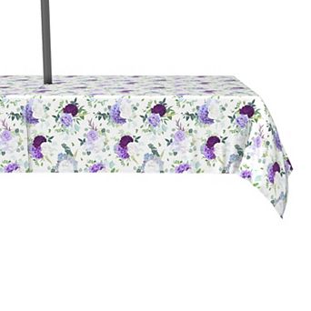 Water Repellent, Outdoor, 100% Polyester, 60x120", Purple & White Hydrangeas