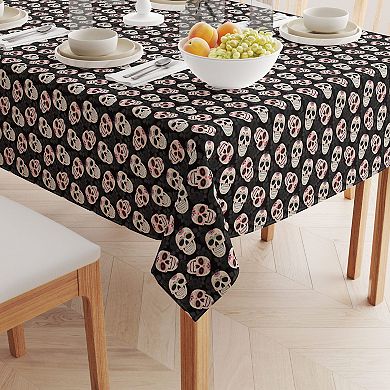 Square Tablecloth, 100% Polyester, 60x60", Dia De Los Muertes Skulls