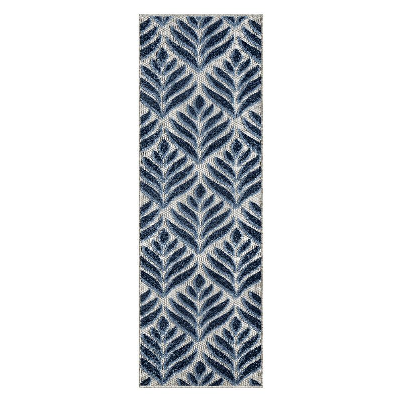 Nourison Aloha Tropical Floral Outdoor Rug, Blue, 7X10 Ft