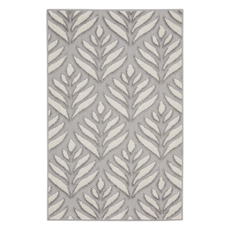 Nourison Aloha Tropical Floral Outdoor Rug, Grey, 9X12 Ft