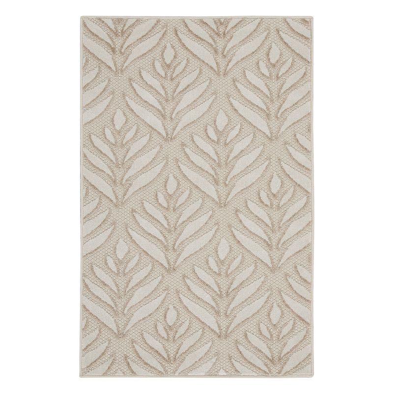 Nourison Aloha Tropical Floral Outdoor Rug, White, 5X7.5 Ft