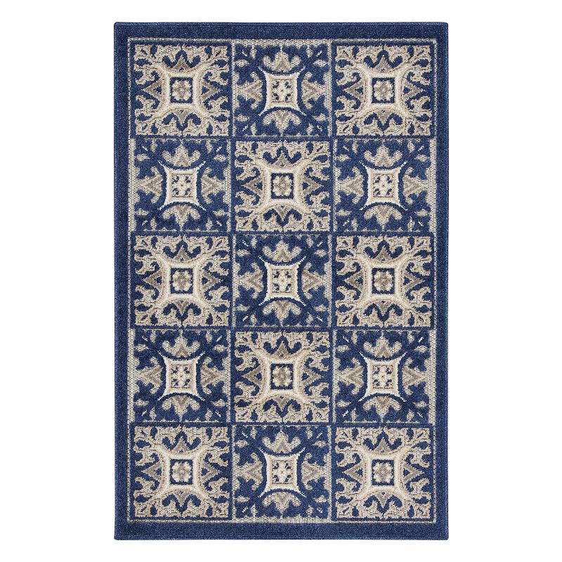 Nourison Aloha Contemporary Geometric Outdoor Rug, Blue, 5X7.5 Ft